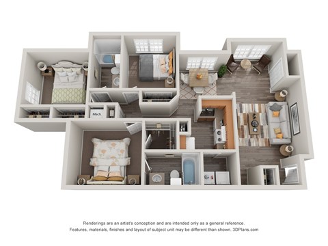 Floor plan for 3 beds, 2 baths, 1426 sqft